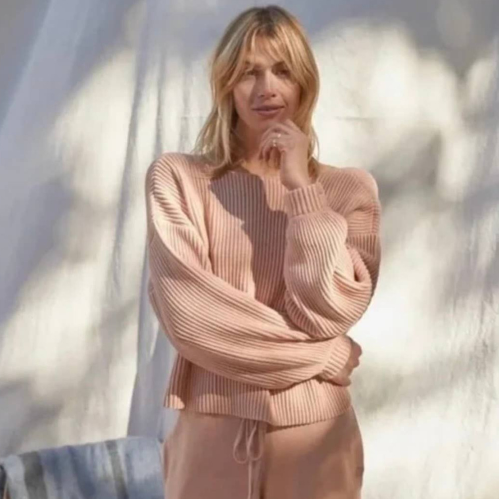 Lunya Cozy Cotton Silk Reversible Ribbed Pullover Sweater In Tranquil Tan XL New - Picture 2 of 16